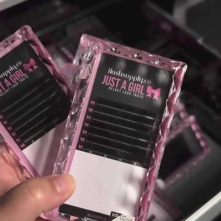 Just a Girl lash trays in pink cases
